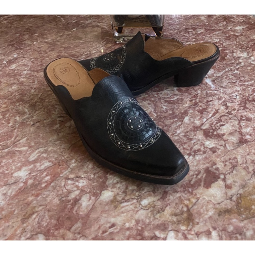 New Ariat Women's Black Leather Western Style Medallion Heel Mule Sz 11 B, $119